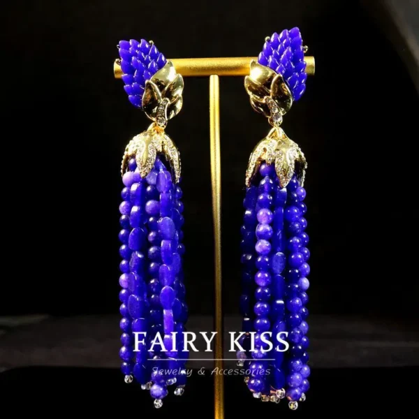 Multi-layer Stone Heavy Necklace Tassel Earrings - Image 4