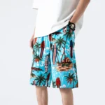 Fashion Elastic Lace Up Pockets Color Printed Casual Shorts - Image 2