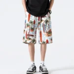Fashion Elastic Lace Up Pockets Color Printed Casual Shorts - Image 3