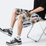 Fashion Elastic Lace Up Pockets Color Printed Casual Shorts - Image 4