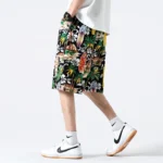Fashion Elastic Lace Up Pockets Color Printed Casual Shorts - Image 5