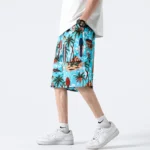Fashion Elastic Lace Up Pockets Color Printed Casual Shorts - Image 6