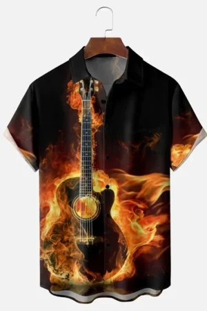 Guitar Flame Shirt Musical Note 3D Print Men's Women