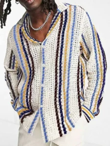 Luxury Striped Patchwork Knitted Shirts - Image 3