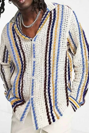 Luxury Striped Patchwork Knitted Shirts