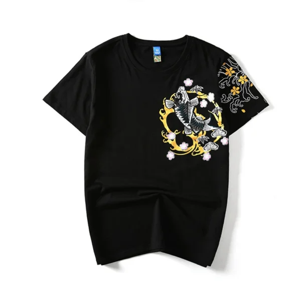 Embroidery T Shirt Koi Fish Print - Image 2