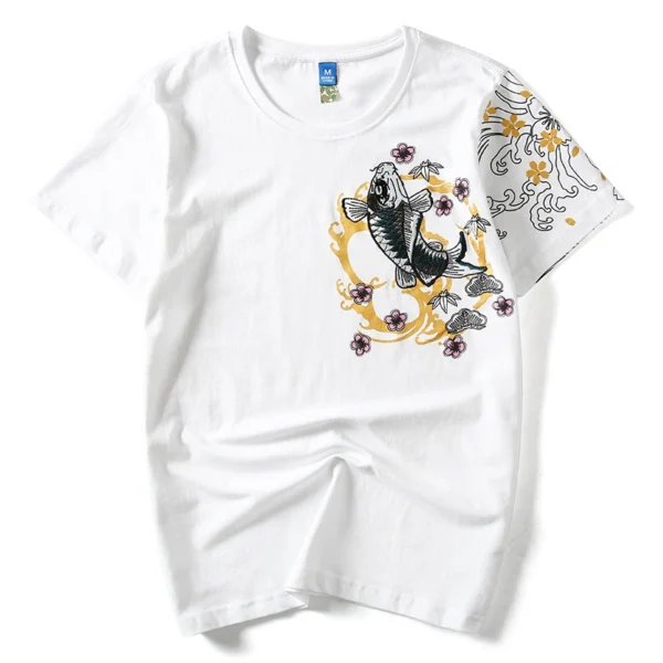 Embroidery T Shirt Koi Fish Print - Image 4