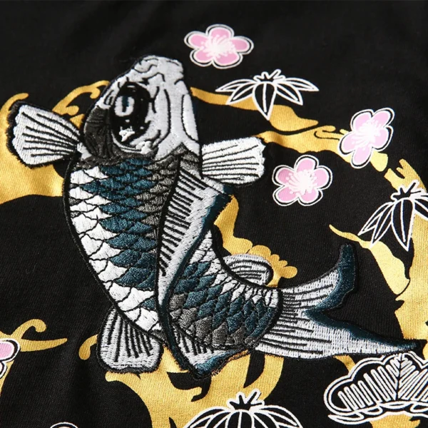 Embroidery T Shirt Koi Fish Print - Image 5