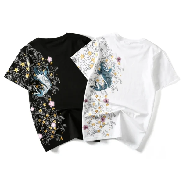 Embroidery T Shirt Koi Fish Print - Image 6