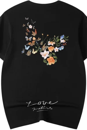 Summer Embroidery T Shirt Men Women Butterfly
