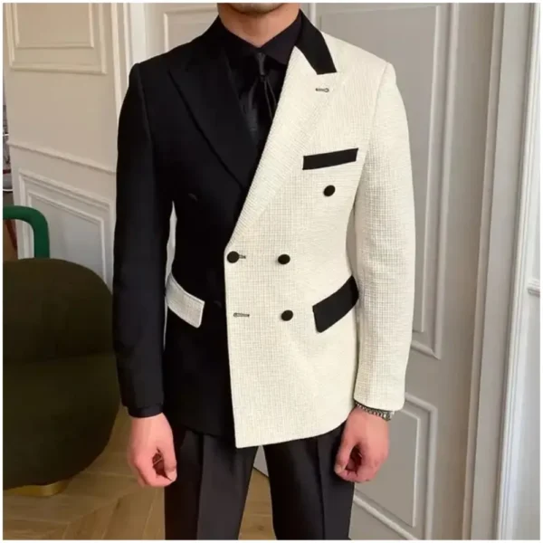 White Black Patchwork Men'S Suit - Image 2