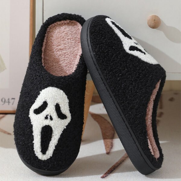 Halloween Skull Cartoon Print Slippers Warm Winter Slippers For Men Women Couple Home Shoes Indoor Cotton Slippers - Image 4