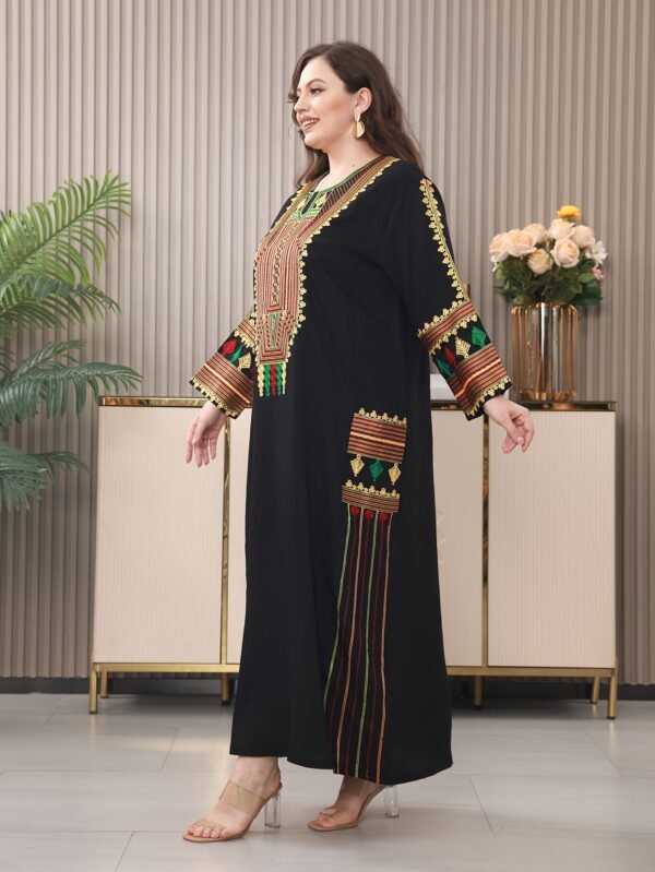 Traditional Embroidered Long Dress with Regular Sleeves, Rayon/Viscose Fabric, Loose Fit, Summer Turkish Robe for Mature Occasions - Image 5