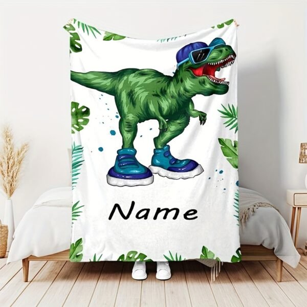 Customizable Green Dinosaur Fleece Blanket - Image 5