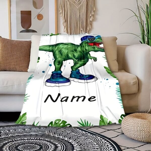 Customizable Green Dinosaur Fleece Blanket - Image 7