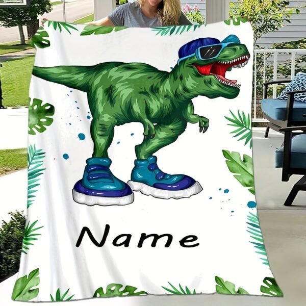 Customizable Green Dinosaur Fleece Blanket - Image 6