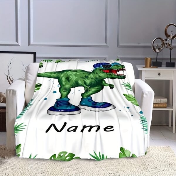 Customizable Green Dinosaur Fleece Blanket - Image 8