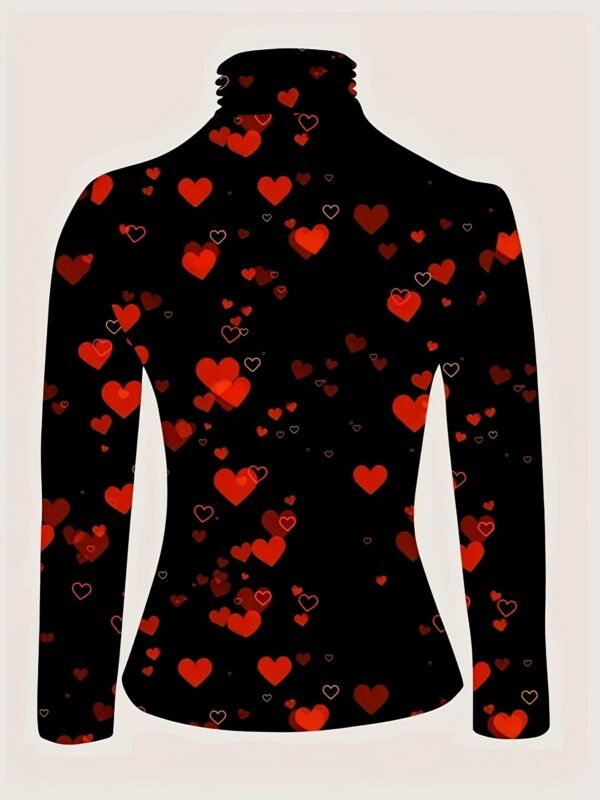 Women's Elegant Red Heart Print Knit Long Sleeve - Image 5