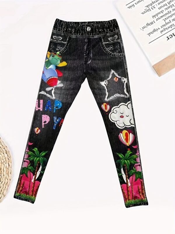 Women's High-Waist Faux Denim Print Leggings - Image 9