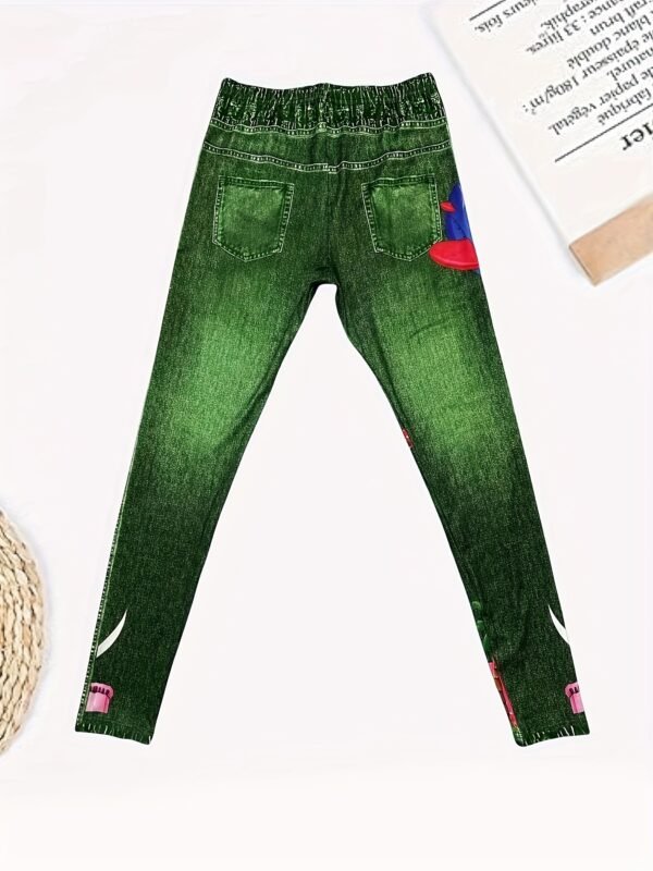 Women's High-Waist Faux Denim Print Leggings - Image 10