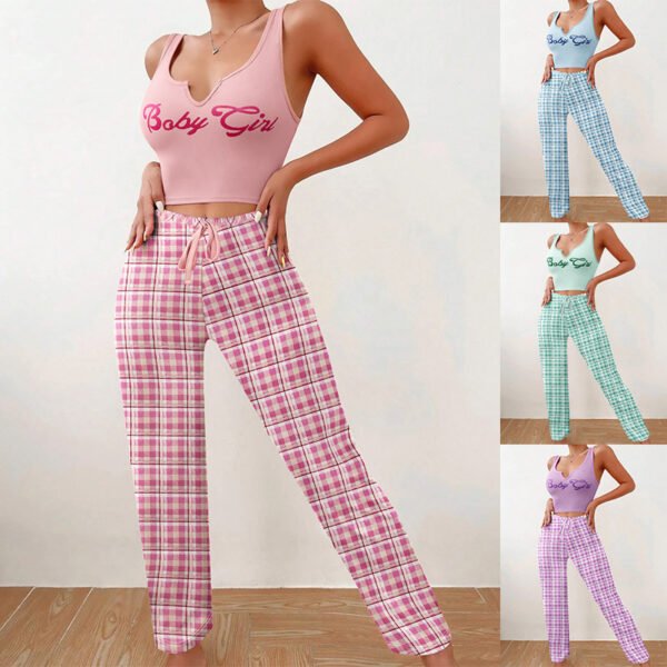 Letter Print Top Ladies 2 Pcs Home Clothes Sleepwear