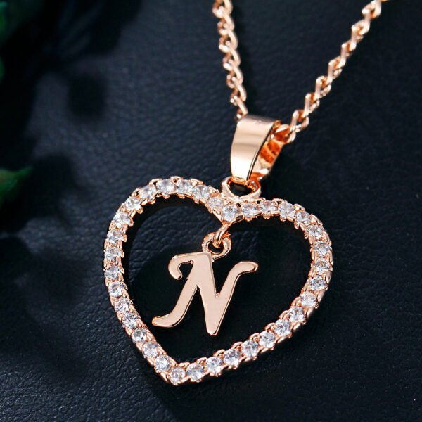 26 Letters Heart-shaped Zircon Pendant Necklace - Image 3