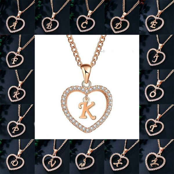 26 Letters Heart-shaped Zircon Pendant Necklace - Image 9