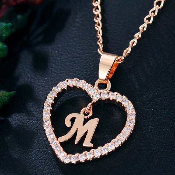 26 Letters Heart-shaped Zircon Pendant Necklace - Image 5