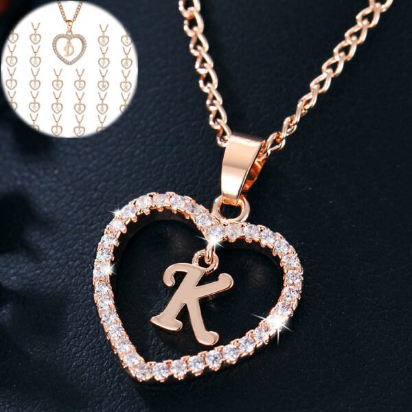 26 Letters Heart-shaped Zircon Pendant Necklace - Image 8