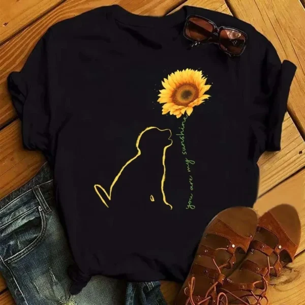 Women Sunflower Butterfly Print  T-Shirts - Image 4