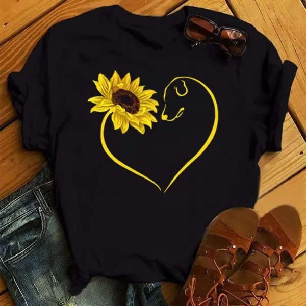 Women Sunflower Butterfly Print  T-Shirts