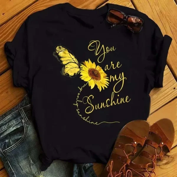 Women Sunflower Butterfly Print  T-Shirts - Image 5