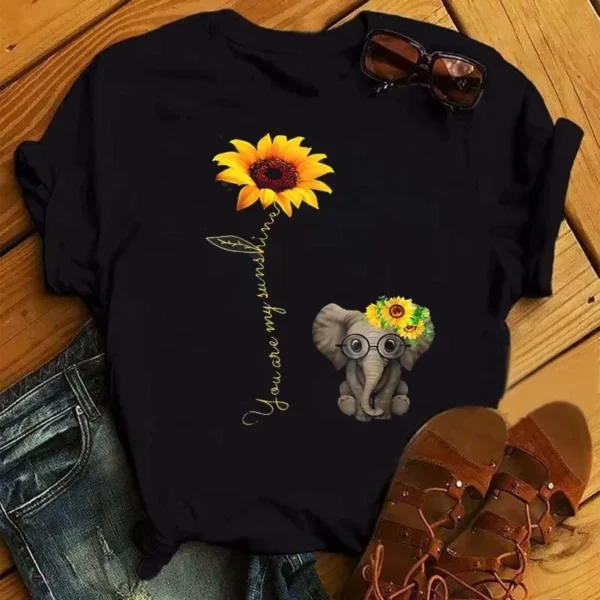 Women Sunflower Butterfly Print  T-Shirts - Image 2