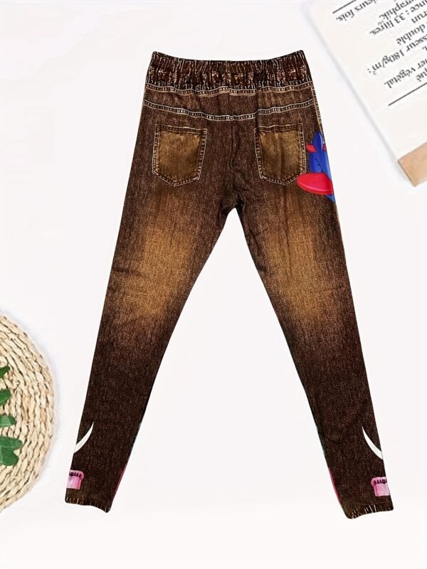 Women's High-Waist Faux Denim Print Leggings - Image 7