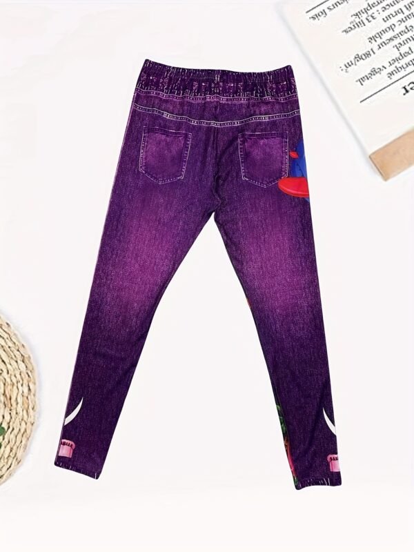 Women's High-Waist Faux Denim Print Leggings - Image 8