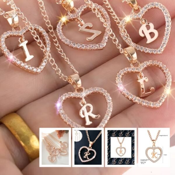 26 Letters Heart-shaped Zircon Pendant Necklace