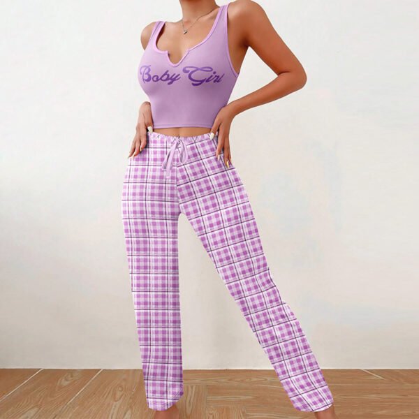 Letter Print Top Ladies 2 Pcs Home Clothes Sleepwear - Image 3