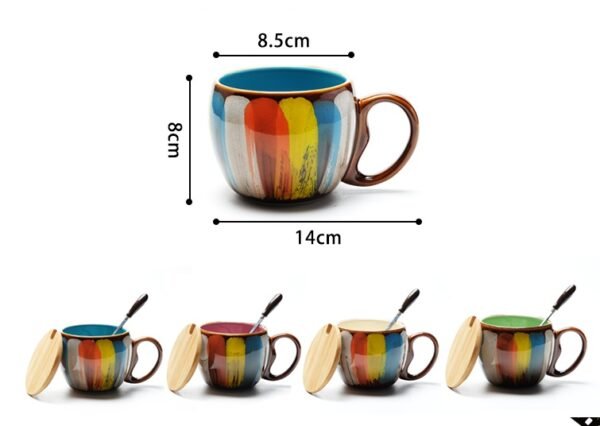 Creative ceramic cup milk cup water cup coffee cup breakfast cup couple cup to cup mug with lid spoon - Image 8