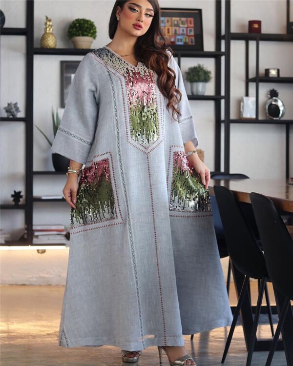 Dubai Beads And Sequins Embroidered Robe Lent Muslim Women's Clothing - Image 5