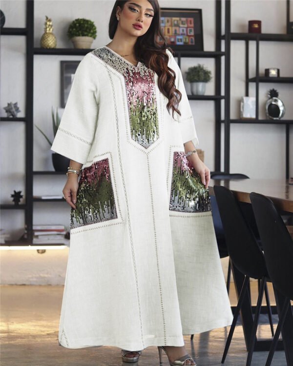 Dubai Beads And Sequins Embroidered Robe Lent Muslim Women's Clothing - Image 2