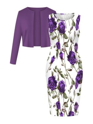 Elegant Floral Print 1 Set Two-Piece
