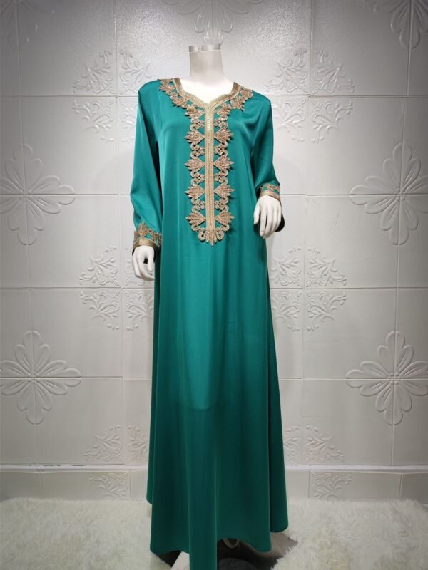 Middle East Dubai Embroidery  Bronzing Lace Jalabiya Dress - Image 9