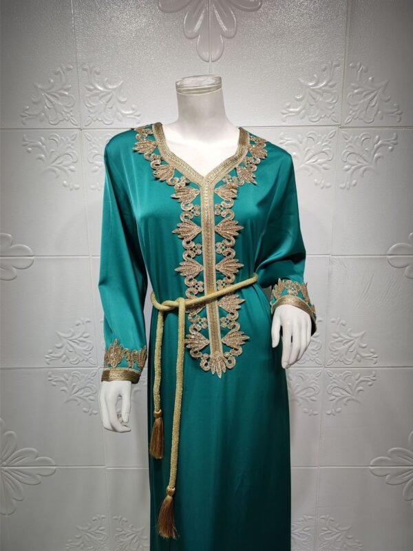 Middle East Dubai Embroidery  Bronzing Lace Jalabiya Dress - Image 2