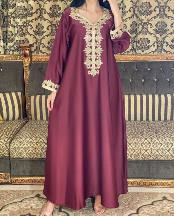 Middle East Dubai Embroidery  Bronzing Lace Jalabiya Dress - Image 10