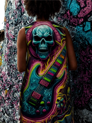 Neon Skull Guitar Art A-Line Dress
