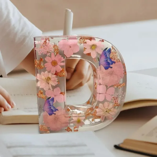 Delicate Floral Letter Night Light Decorative Resin Lamp