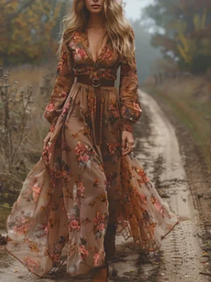 Vintage Pattern Printed High Waist Robe