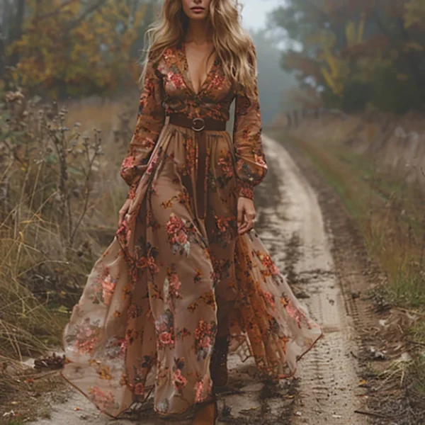 Vintage Pattern Printed High Waist Robe