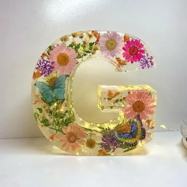 Delicate Floral Letter Night Light Decorative Resin Lamp - Image 2