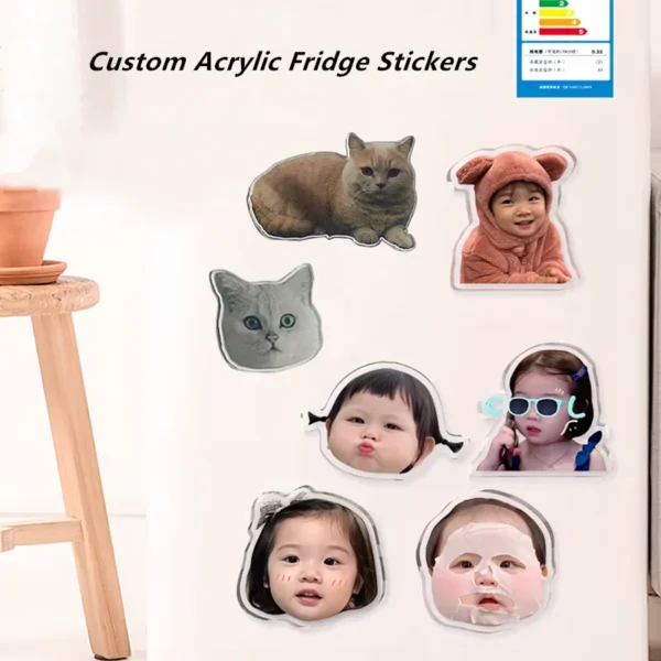 Custom Acrylic Refrigerator Sticker Cute Children Pet Star Figures Photos Fridge Magnets Anime Cartoon Keychain